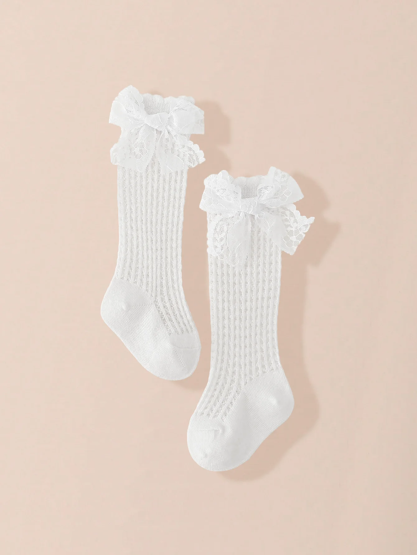 1 Pair of Girl's Mesh Cotton Material Stockings with Lace Bo