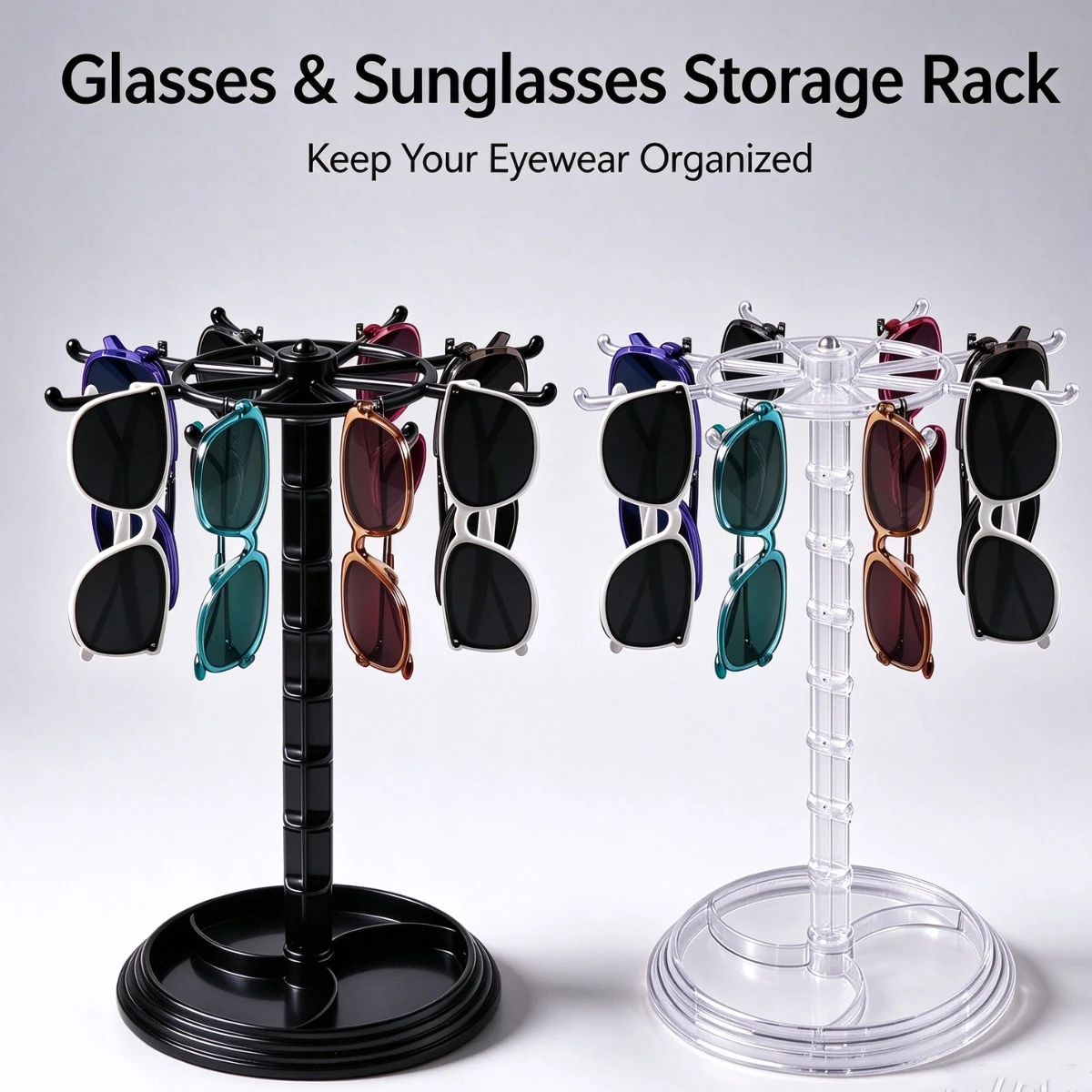 Rotating Glasses Display Stand, Multi Hook Sunglasses Storage Rack, Desktop Eyewear Organizer Holder for Shop Counter Home