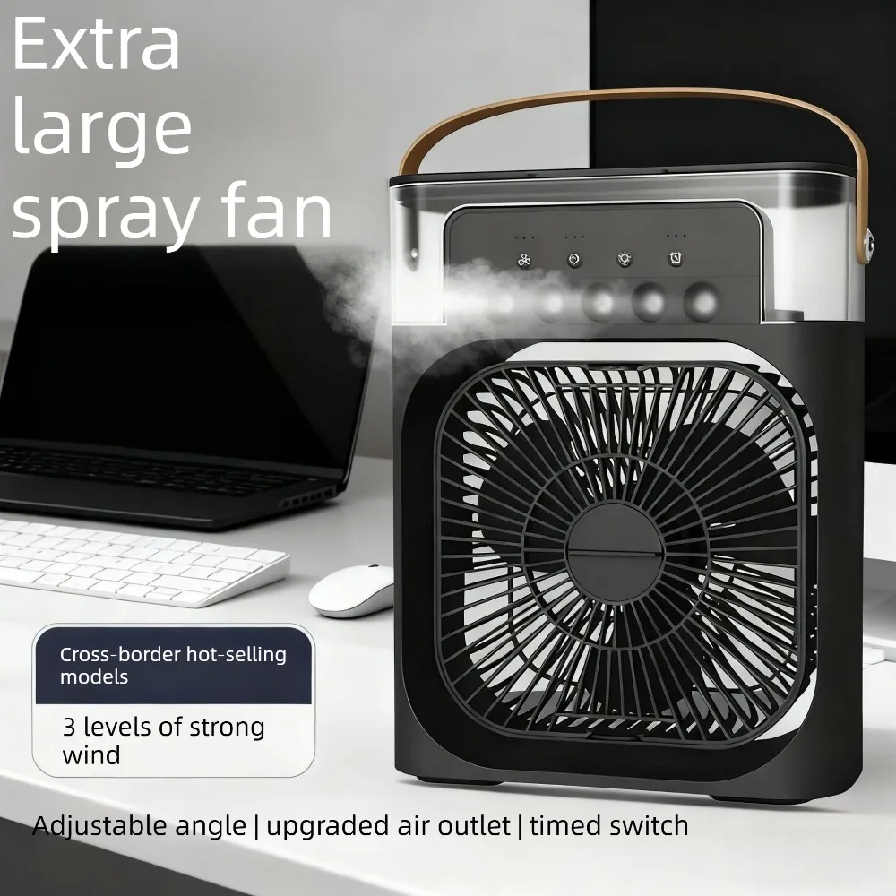 3-in-one Portable Air Conditioner Fan with LED Light Humidifier Timing Function Desktop Spray Fan for Home and Office Use