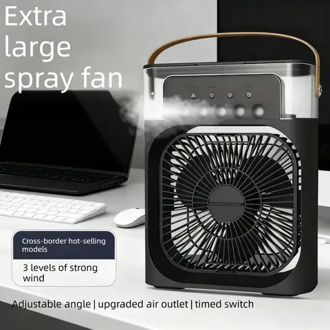 3-in-one Portable Air Conditioner Fan with LED Light Humidifier Timing Function Desktop Spray Fan for Home and Office Use