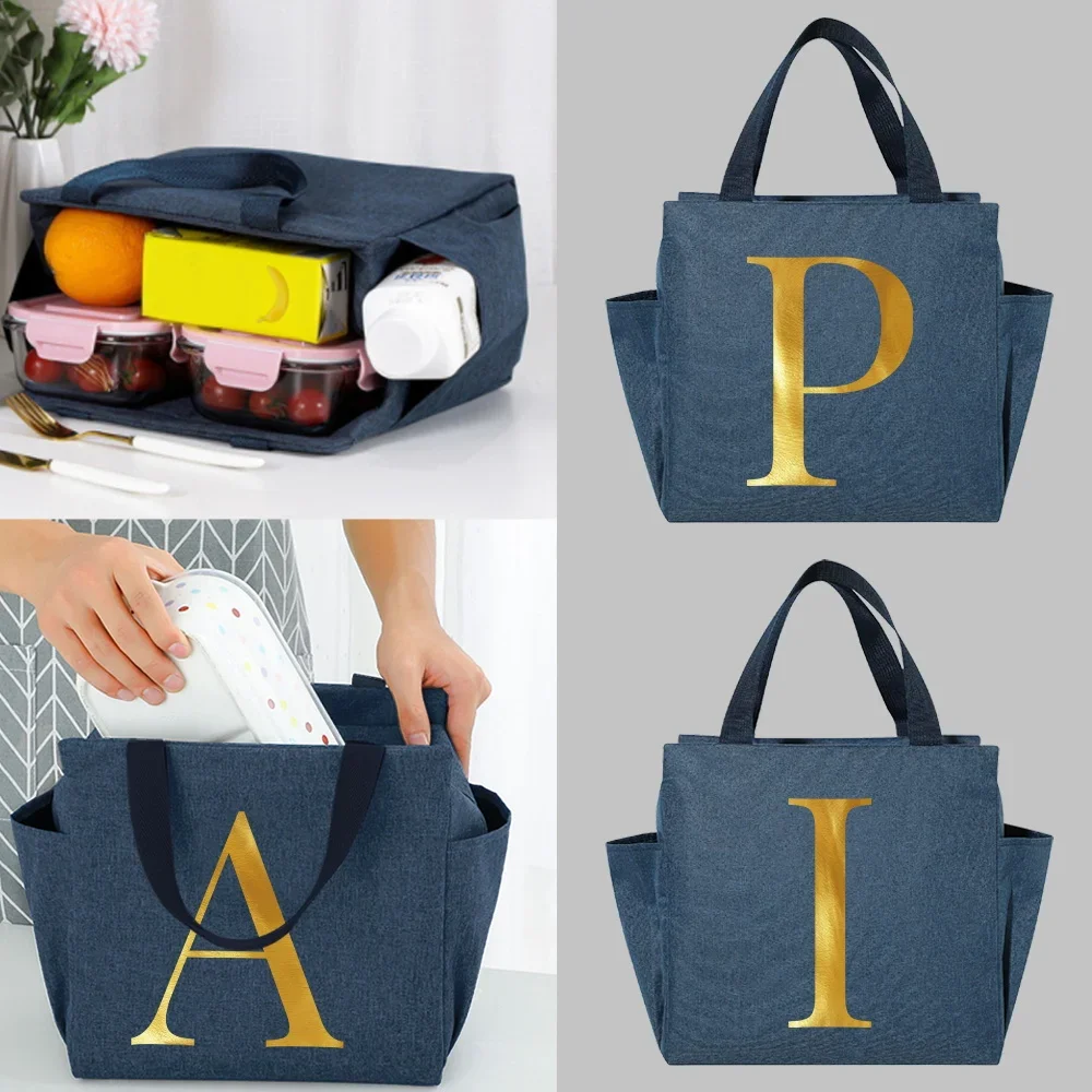 Gold Letter Series Insulated Lunch Cooler Bag Dinner Bags Multifunction Portable Large Capacity School Picnic Thermal Food Packs