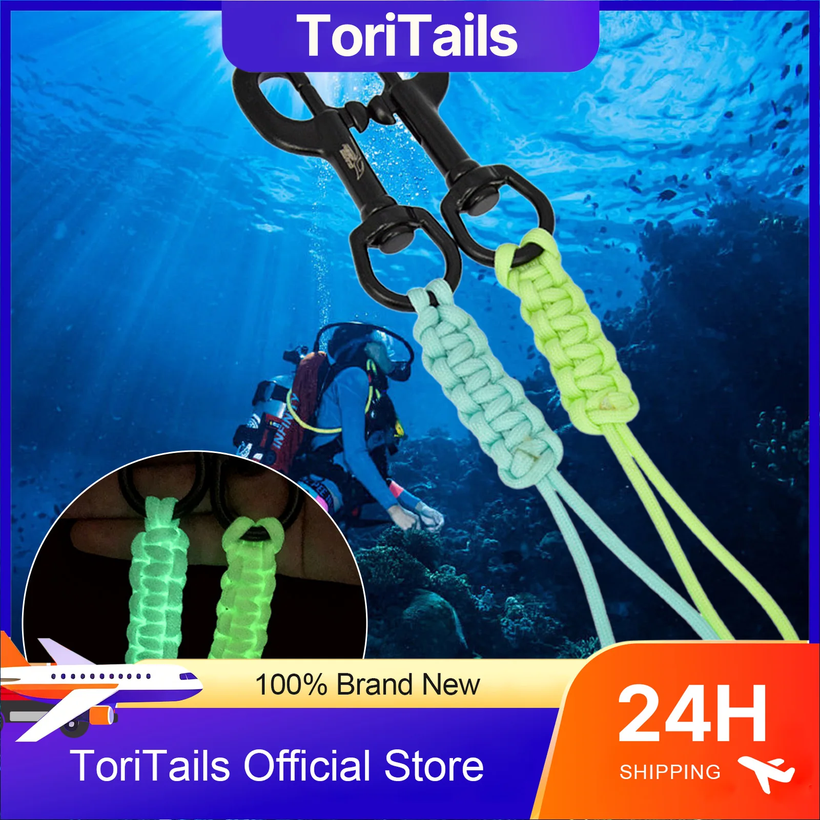 Scuba Diving Swival Bolt Stainless Steel Snap Hook Marine Grade Snap Hook Clip With Braided Rope Lanyard Anti-lost Safety Rope