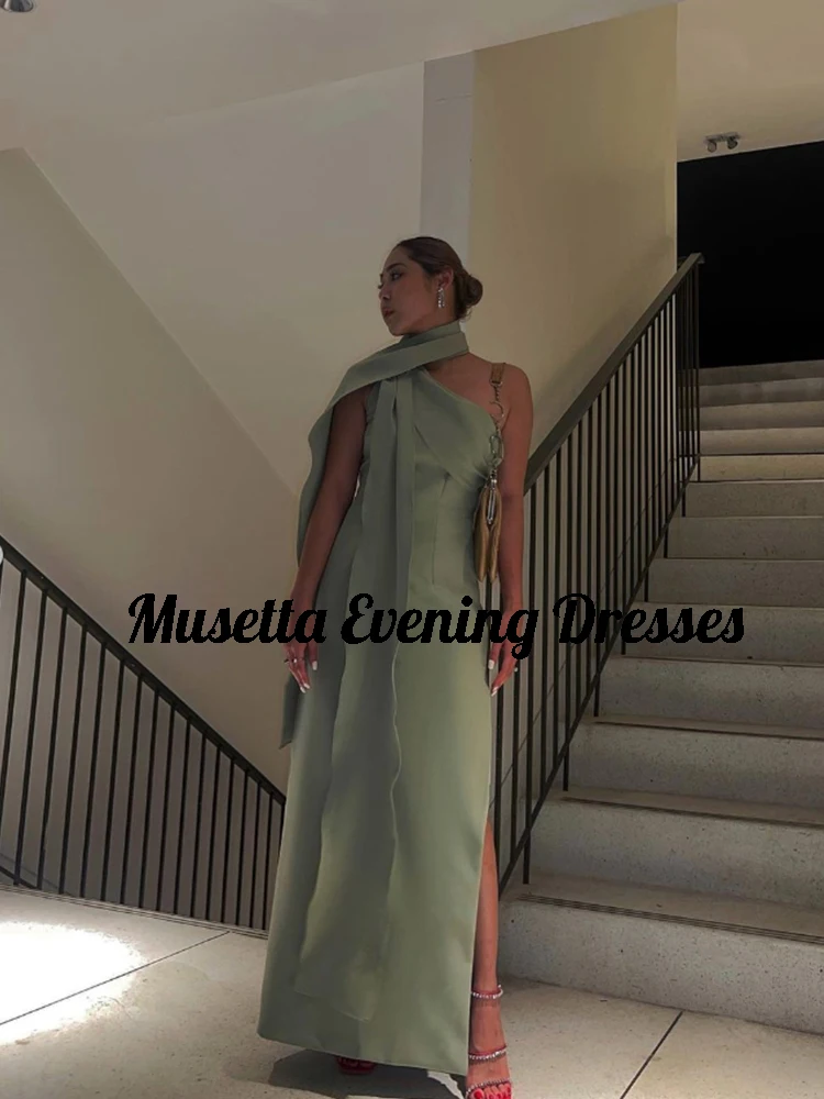 Musetta New Design Prom Dresses Women One Shoulder A-Line Formal Evening Gowns Floor Length Slit Vestidos De Fiesta Customized