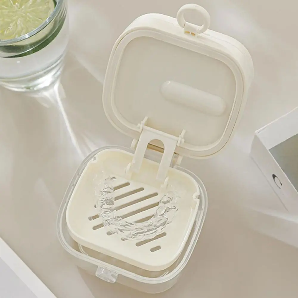 Transparent Double Layer Braces Storage Box Portable Universal Denture Soaking Cleaning Box with Brush&Mirror Lightweight