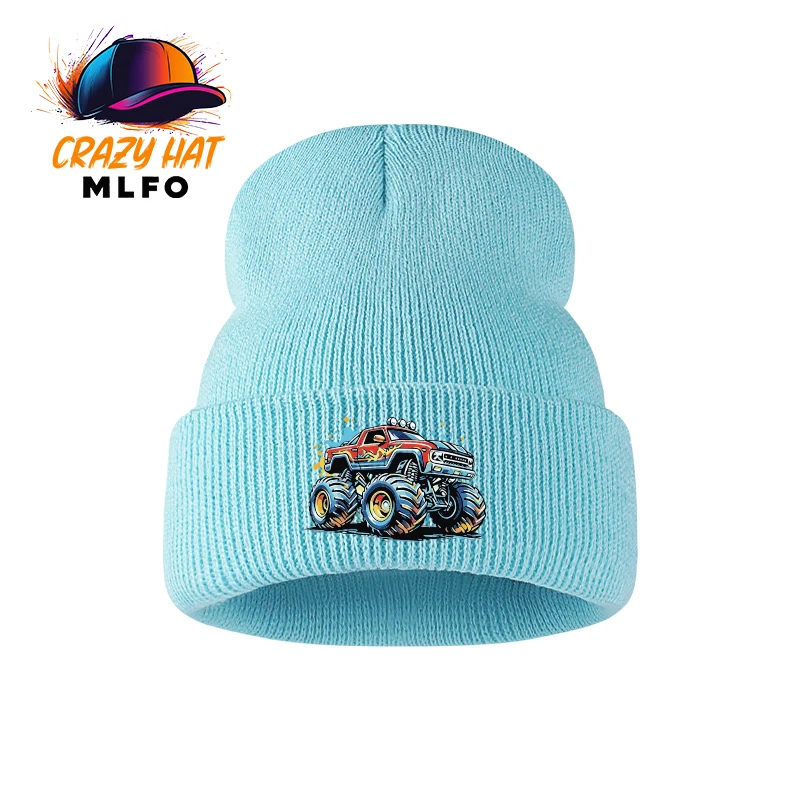 Cool Boys Outfit Knit Cold Hat 1‑3Y Monster Truck Cartoon Print Toddler Knitted Beanie Playtime Children Head Cap view 6