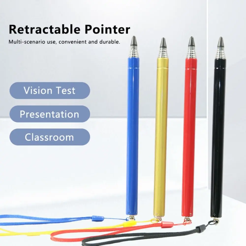 1pc Stainless Steel Teacher Pointer with Lanyard Retractable Vision Test Pointer Stick Multi-Functional Retractable Pointer