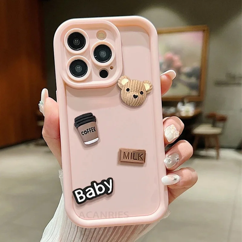 Niedliche 3D-Cartoon-Bär-Kaffeetelefonhülle für iPhone 18 Pro 17 Pro Max 16 15 14 13 12 11 16 Plus Air 16e, weiche Silikon-Matt-Hülle – Detail 11
