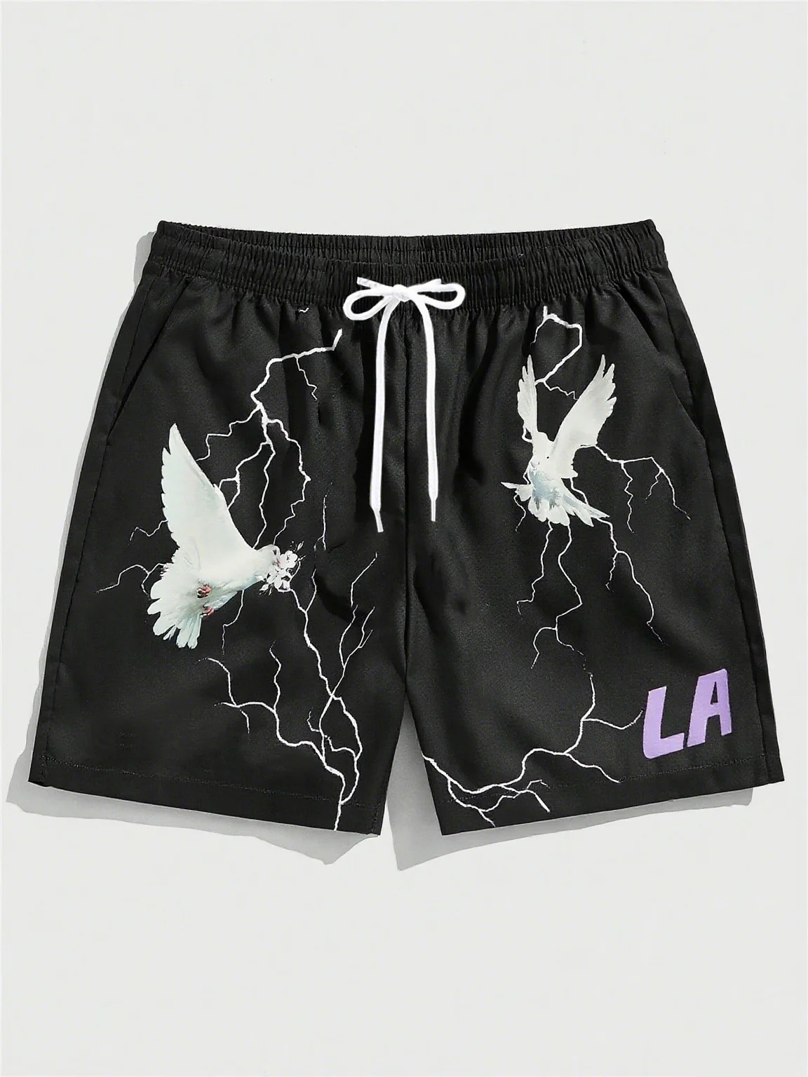 

2025 Street Life Men's Street Style Pigeon And Letter Printed Shorts Summer Loose Quick Drying Drawstring Pocket Beach Shorts