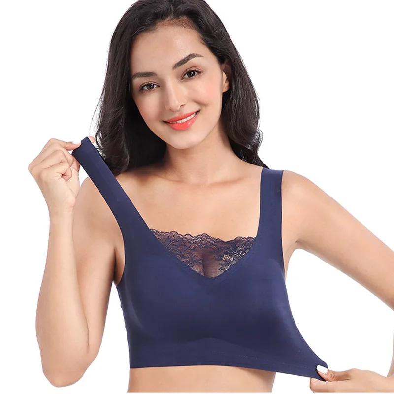 

Plus Size Minimizer Wire Free Seamless Bra 75BCD-120BCDE Cup Full Cup Bra Women Wireless Oversized Thin Cup Black Gray