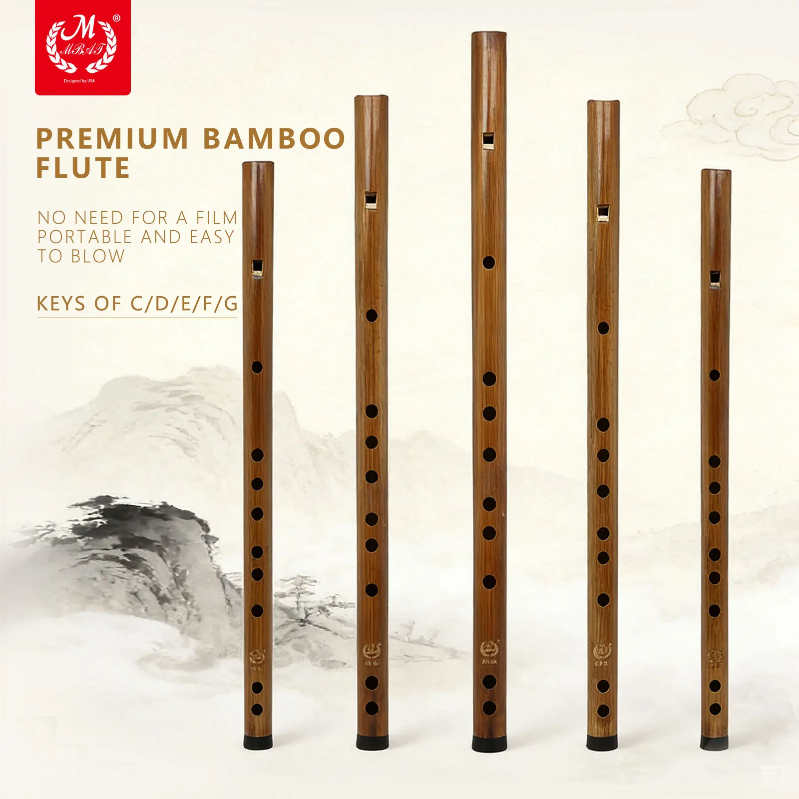 M MBAT ZD-03 Bamboo Flute Woodwind Musical Instruments C/D/E/F/G Key Professional Chinese Traditional Dizi Transversal Flauta