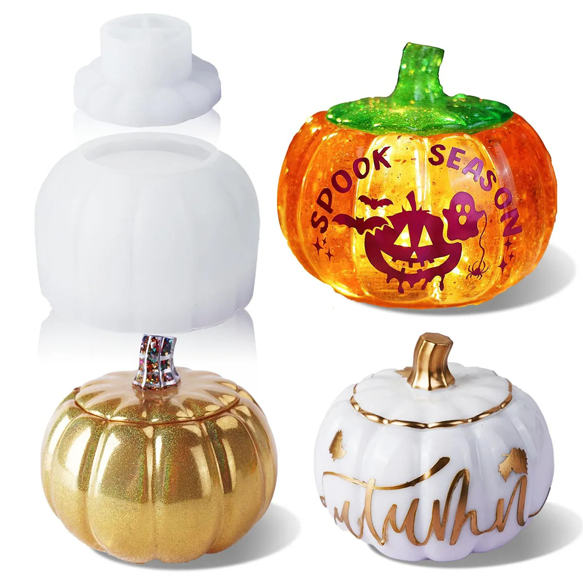 1Set DIY Epoxy Pumpkin Storage Box Mold, Halloween Silicone Mold for Candlestick Gypsum Storage Box, Resin Casting Craft Supplie