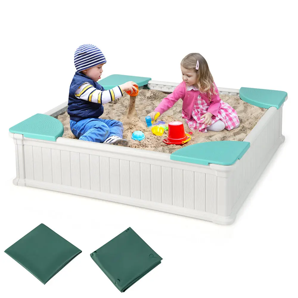 

Babyjoy Kids Outdoor Sandbox 48.5" x 48.5" x 12.5" Large HDPE Sandpit with Oxford Cover