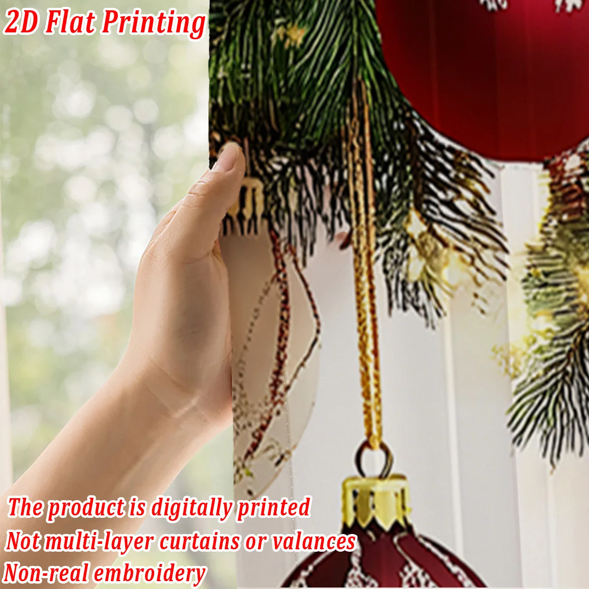 Christmas Flat Printing Sheer Curtain with Christmas Tree Bow Ornaments For Living Room Bedroom Decor Holiday Party Ambiance