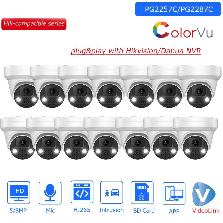 

14 шт., совместимая с Hikvision, 5 МП, 8 МП, IP-камера Colorvu, встроенный микрофон, слот для SD-карты, защита, сетевые камеры видеонаблюдения