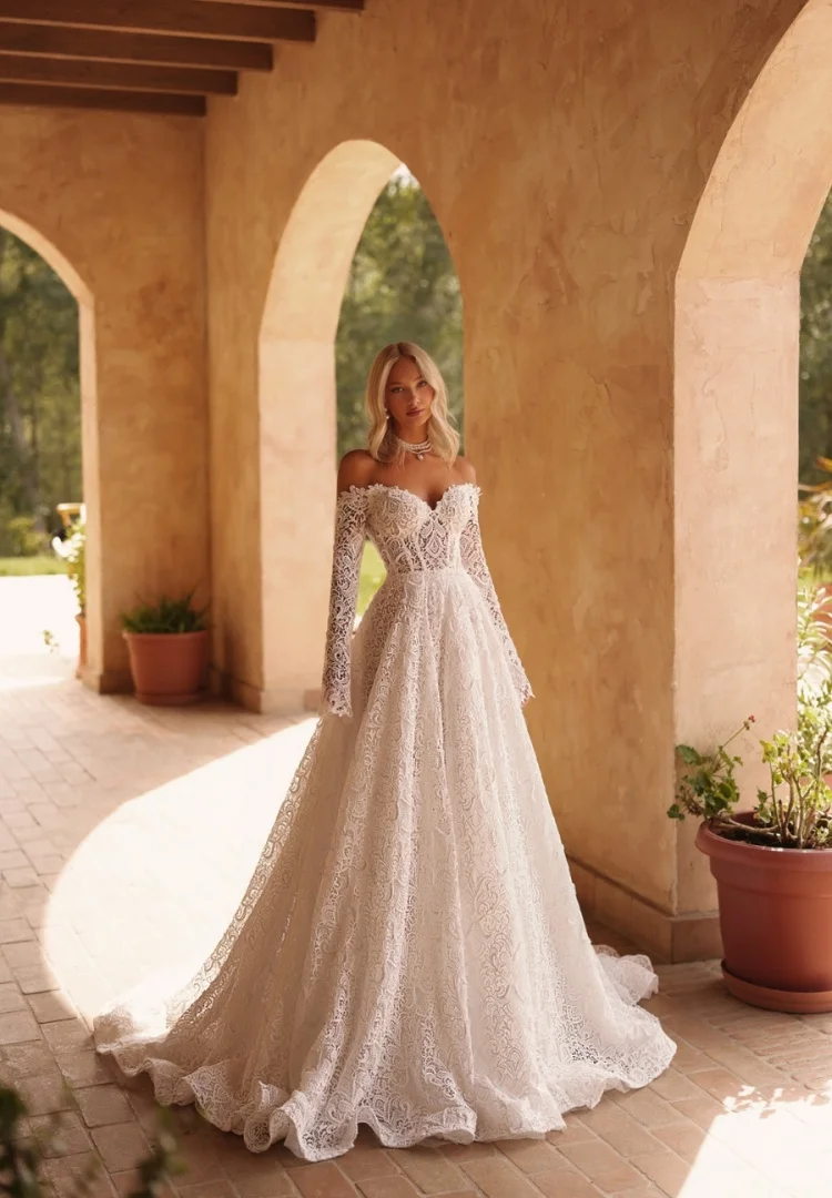 

Vestido De Novia Encaje Свадебные платья трапециевидной формы с длинным рукавом Простое свадебное элегантное белое свадебное винтажное гражданское платье больших размеров на заказ