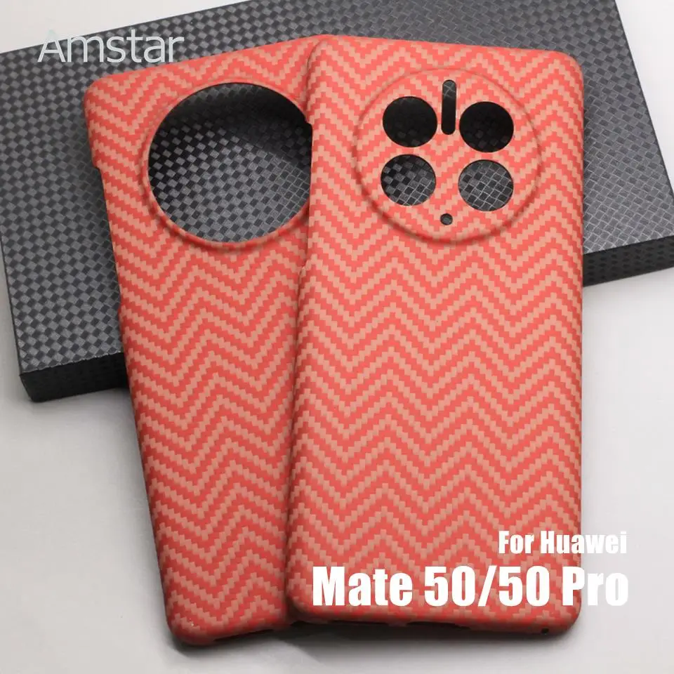 

Amstar Orange-red Carbon Fiber Case for Huawei Mate 50 Pro Ultra-thin Premium Aramid Fiber Phone Cover for Huawei Mate 50 Cases.