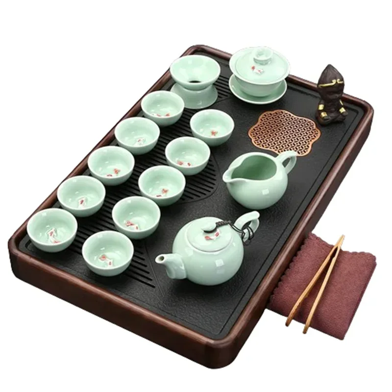 Wooden Drainage Tea Tray Decorative Ceremony Design Rectangle Luxury Aesthetics Tea Tray Living Room Bandeja Madera Home Product