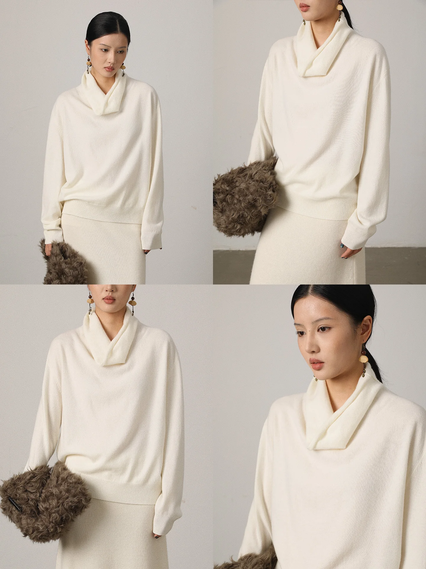 

Vimore Warm Cozy 00 Wool Knitted Sweater Wrap Sle Turtlene Loose Fit Long Sve Women's Casual Wear Home Office