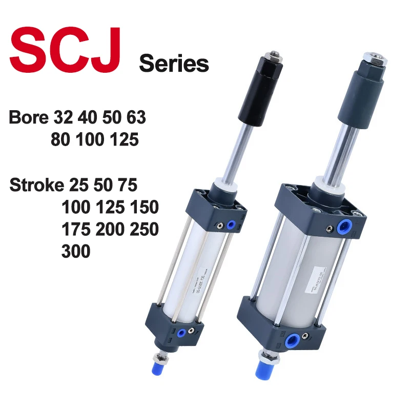 SCJ 32/40/50/63/80/100/125mm Series Standard Pneumatic Air Cylinder Adjustable Stroke Double Acting Aluminum Tie Rod Cylinder