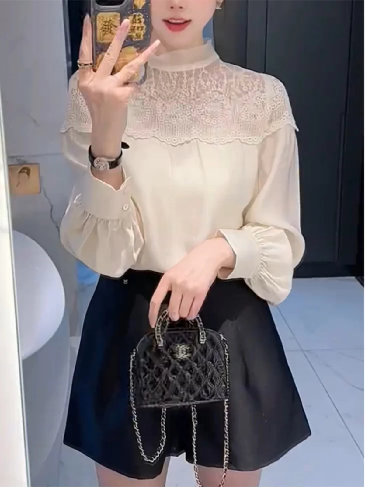 

Korean Sle Ladylike Lace Sweeti Thin Knitwear Spring New plus Size Slimming Lightweight irt oulder awl Collar Knitwear