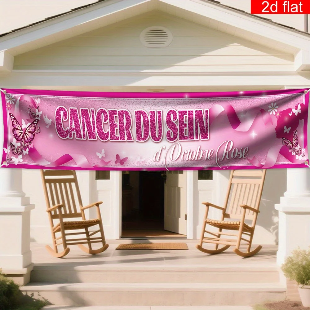 Pink Ribbon Breast Cancer Awareness Banner - Single Piece Love Hope Strength Courage Yard Garden Fence Indoor Outdoor