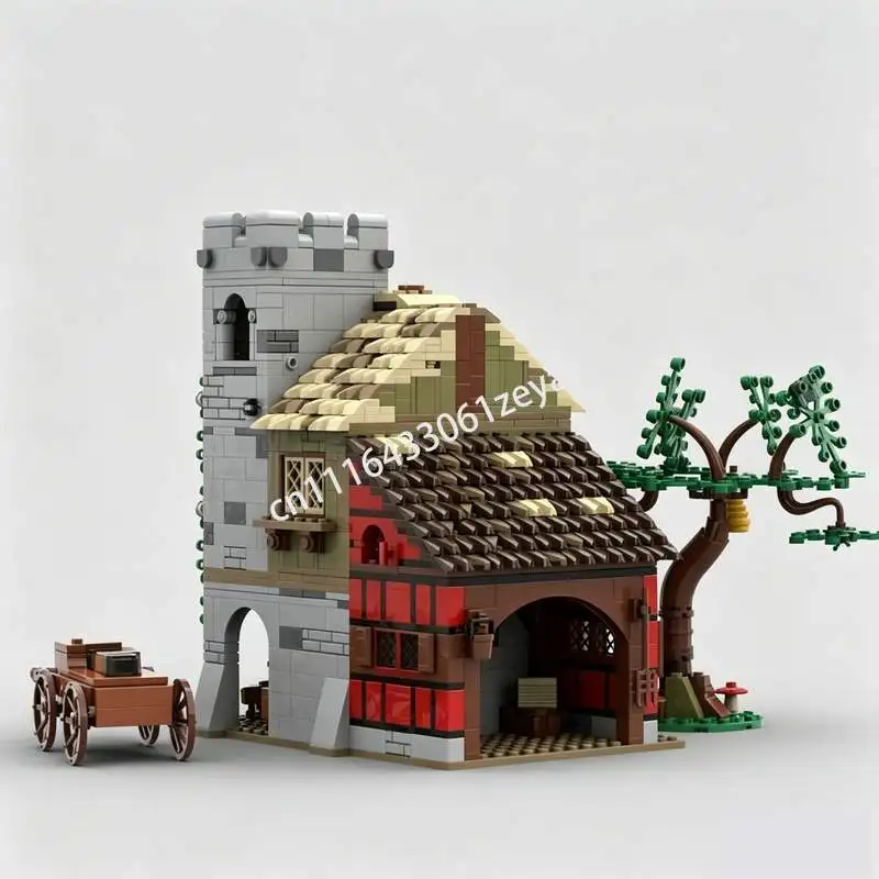 1454Parts Medieval Carpenter House Watchtower Stables MOC Creative Architecture Model DIY Assembly Popular Toy Building Blocks
