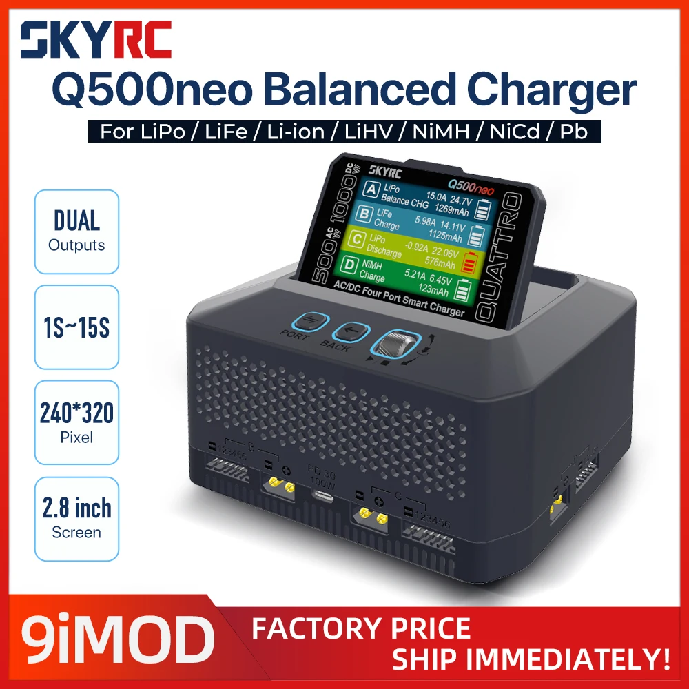 SKYRC Q500neo Charger 4×25A Ports 500W Discharge 16-bit ARM PID Adjustable Power Supply for LiPo LiFe Li-ion LiHV NiMH NiCd Pb
