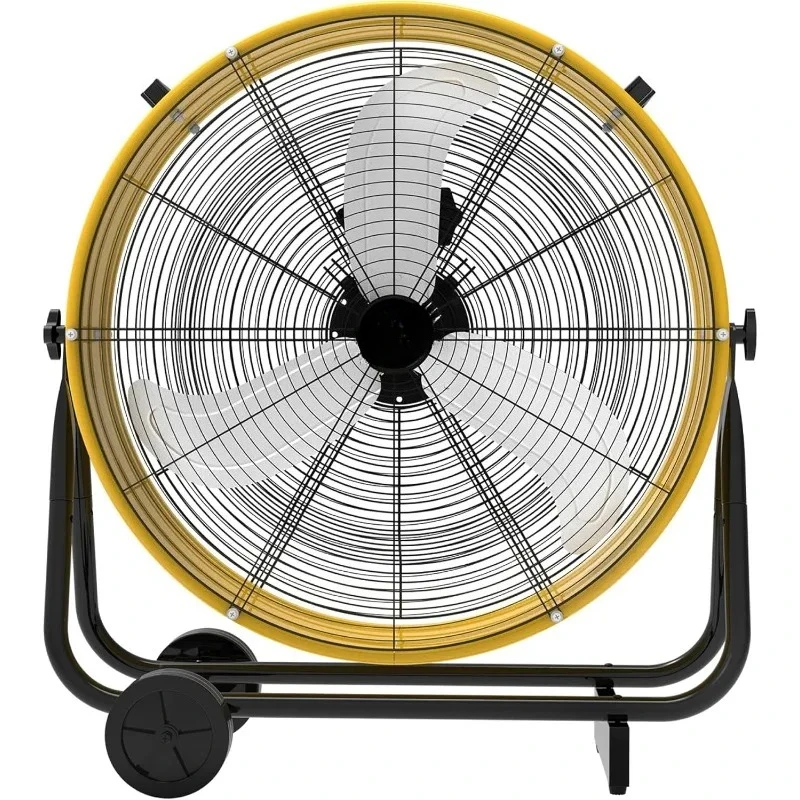 

24 Inch High Velocity Heavy Duty Tilt Metal Drum Fan Yellow Commercial, Industrial Use 3 Speed 7700 CFM 1/3 8 FT Co