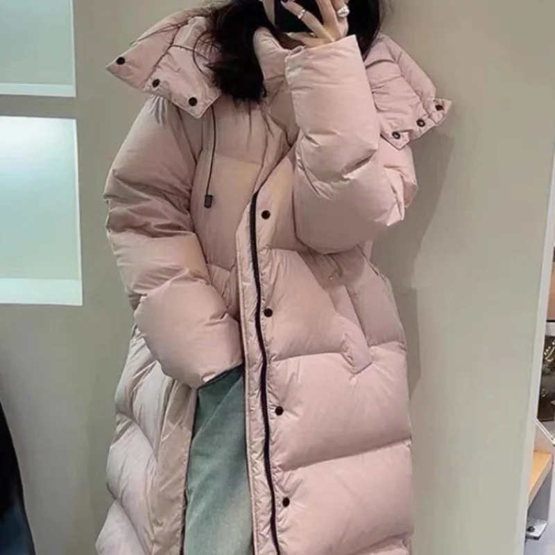 Long Winter Coat for Women, Female Hooded Jacket, Korean Fashion, Padded Parka, Loose Casual Outwear, Thicken Warm Coats, New