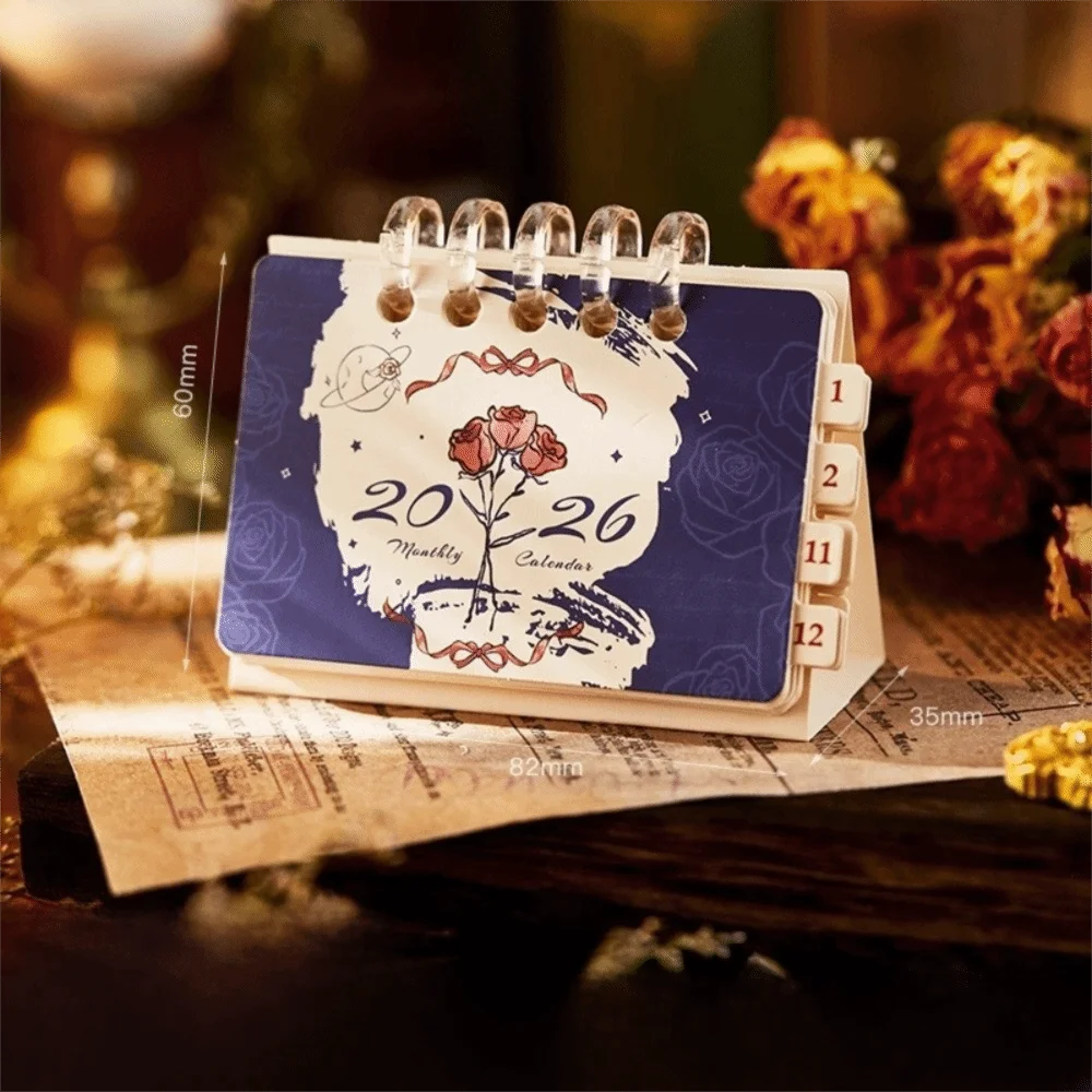 

New Mini 2026 Rose Desk Calendar Portable Cartoon Schedule Planner Schedule Mark Calendar Ornaments Desktop Ornaments