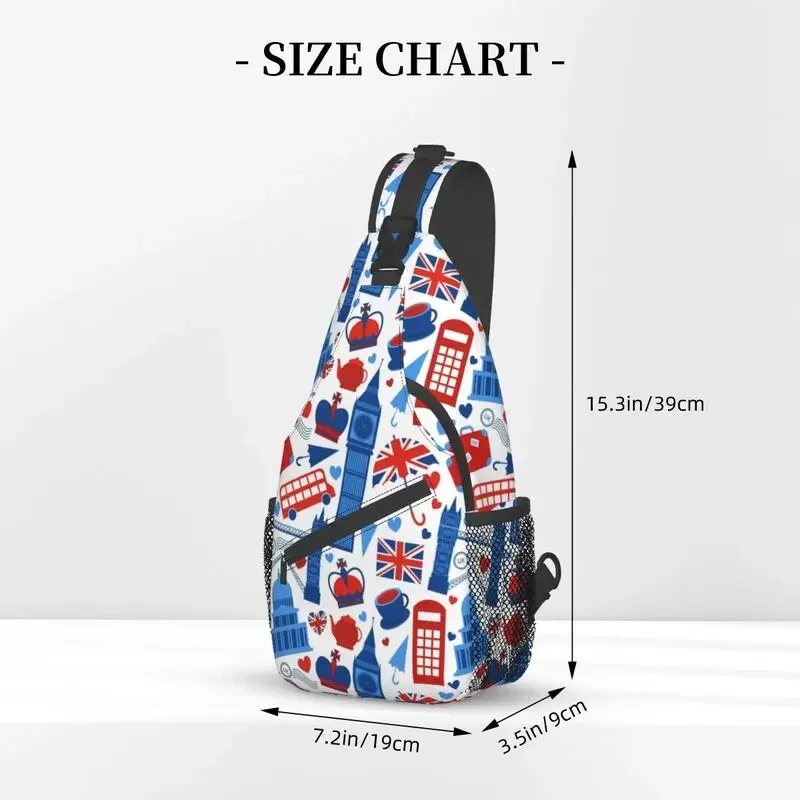 Custom British London City Symbols Sling Bag Red Bus Telephone Booth Big Ben Shoulder Crossbody Chest Backpack Cycling Daypack