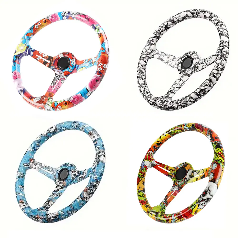 

14 inch Full Colorful Acrylic Steering Wheel - Universal Cartoon Pattern Racing Wheel for Car (350mm)