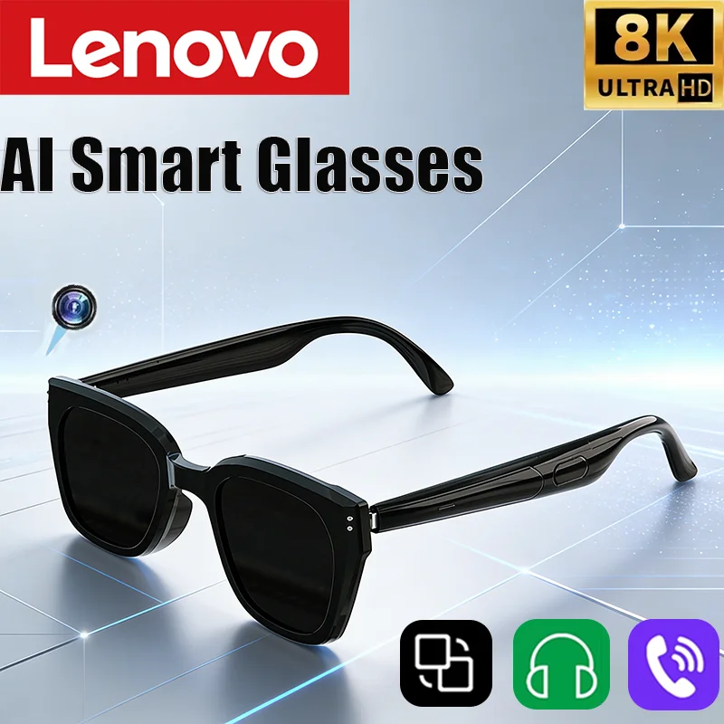Lenovo 8K HD Shooting AI Smart Glasses Multifunctional Camera Bluetooth Call Music VoicePlayer Translate Photochromic HD Glasses