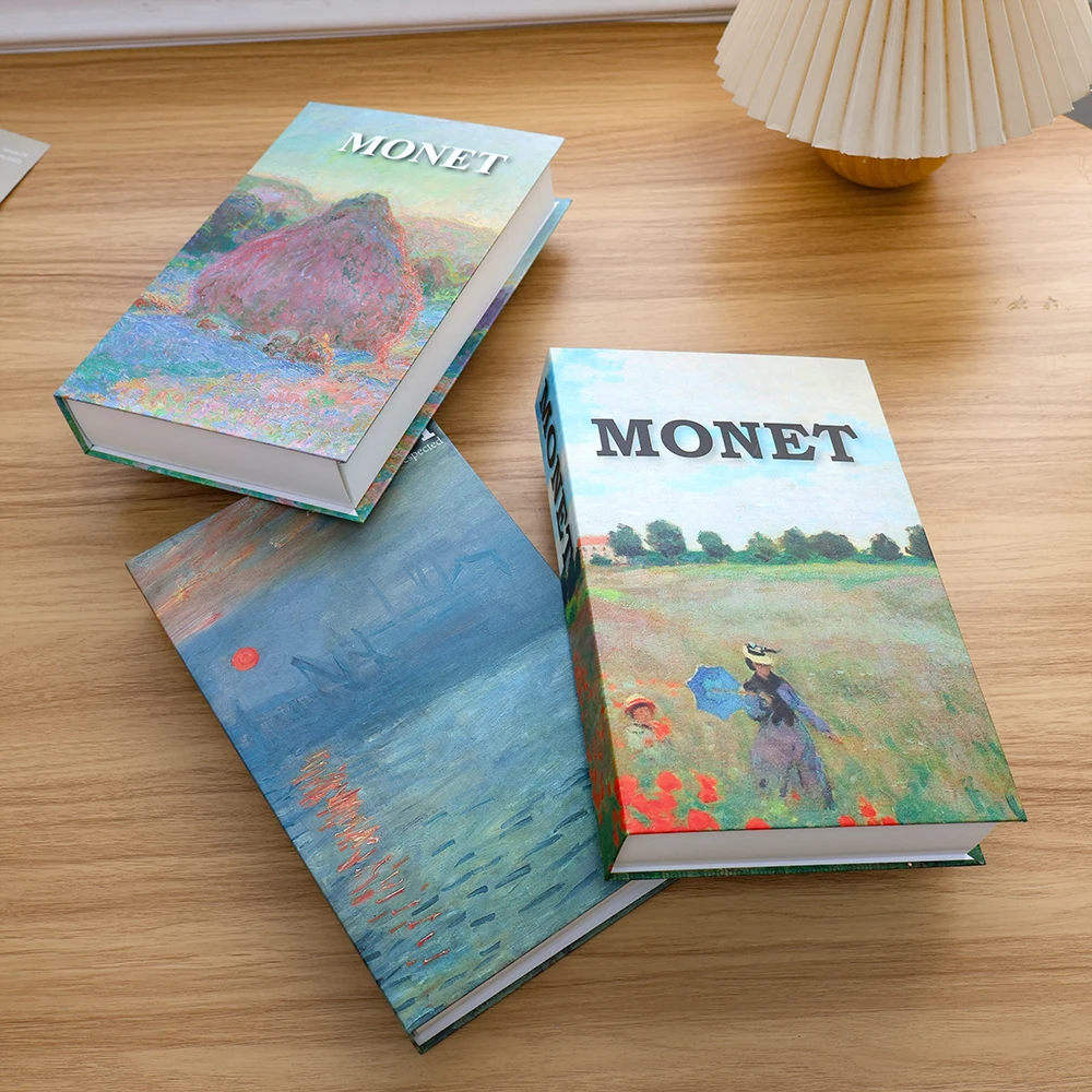 Beautifully Oil Painting Style Luxury Decoration Books Monet Van Gogh Paintings Fake Book Hotel Coffee Table Decor Prop Book