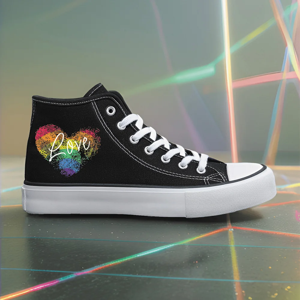Women's Sports Shoes, Student Sports Enthusiasts, Spring and Summer Women's Canvas Shoes, Colorfulful Fingerprint Heart High-Top Round Toe Flats Bottom Breathable Vulcanized Shoes, Digital Printing Women's Shoes
