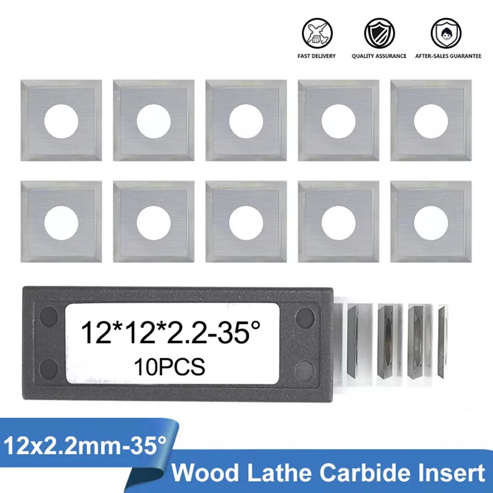 10pcs Square Carbide Inserts Blades 12x12x2 2mm for Woodworking Lathe and Planer Tools Featuring 35 Degree Bevel and Four Edges