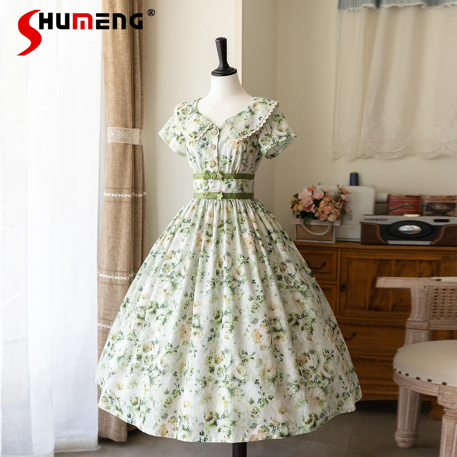 

Tea Party Lolita Princess Dress Original Japanese High Waist Printed Dress French Elegant Slimming Women's Vintage Dresses Op
