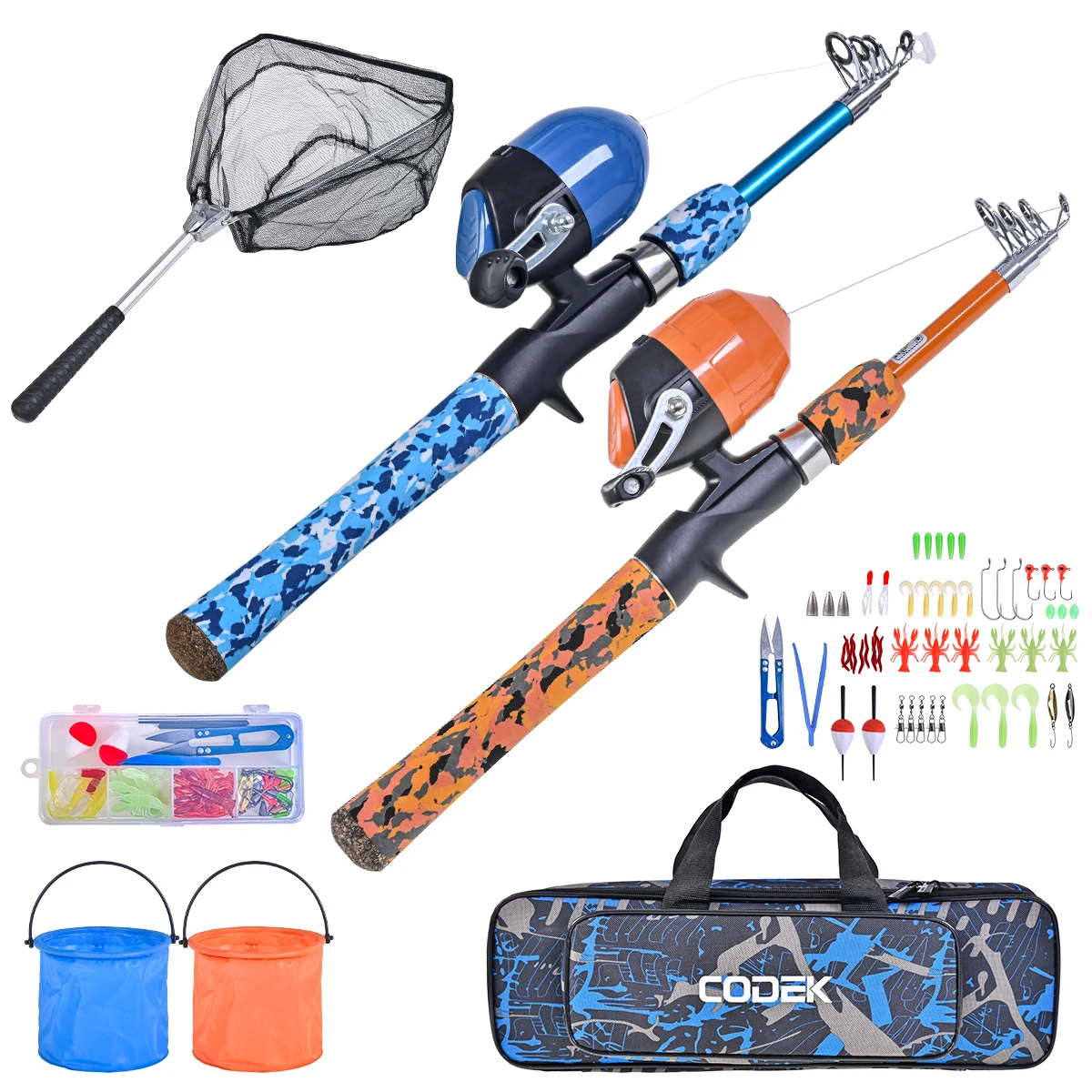 Imagem -02 - Duplas Conjunto de Pólo de Pesca com Kits de Partida Completo com Uma Rede de Pesca e Balde para Meninos Meninas e Juventude Crianças