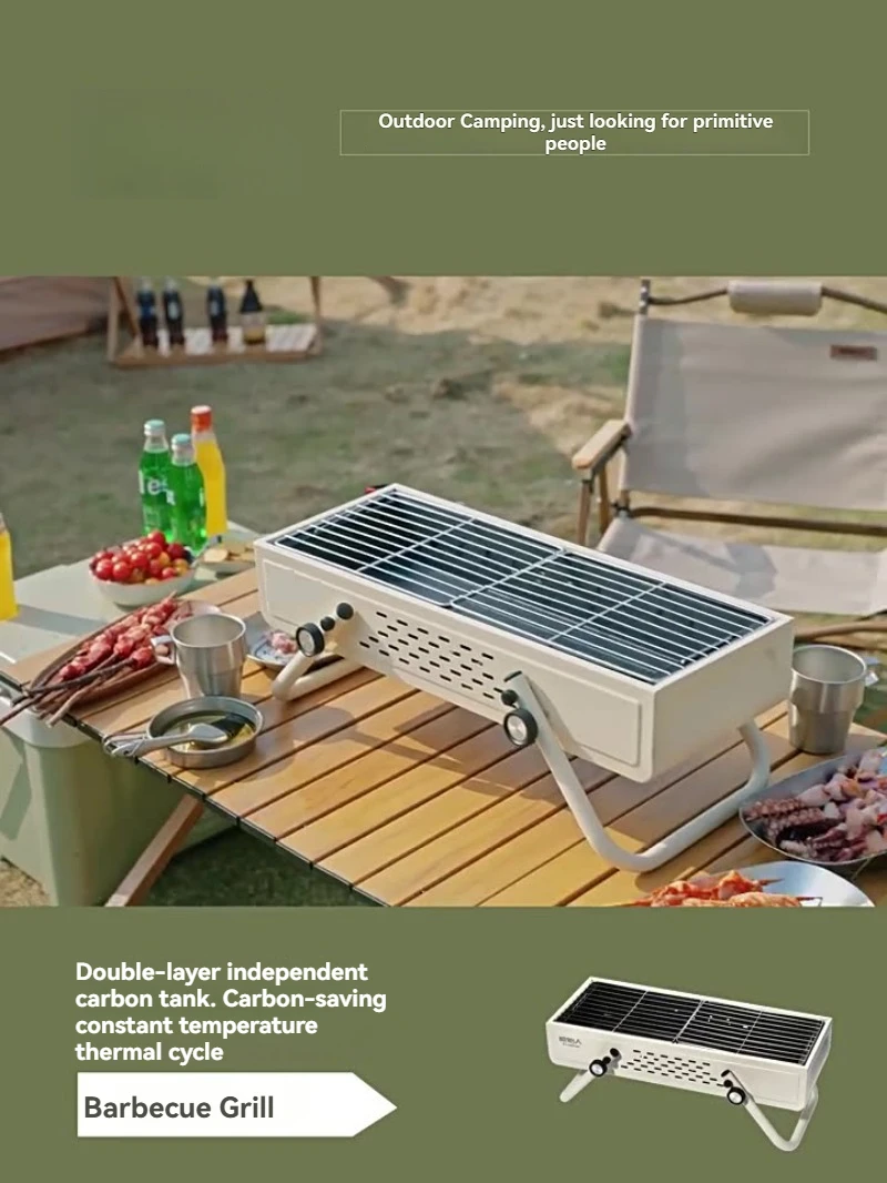 Portable Folding BBQ Grill for Outdoor, Stainless Steel Picnic Camping Garden Barbecue Cooker with Carry Bag, Family Use