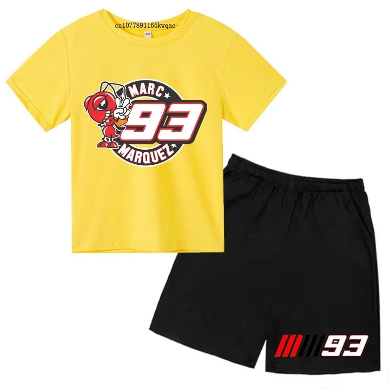 No.93 Print Kids Summer 2pcs Breathable T-shirts+Pants Suits 2-13Years Boys Girls Moto Idol Outfits Children Gift Clothes Sets