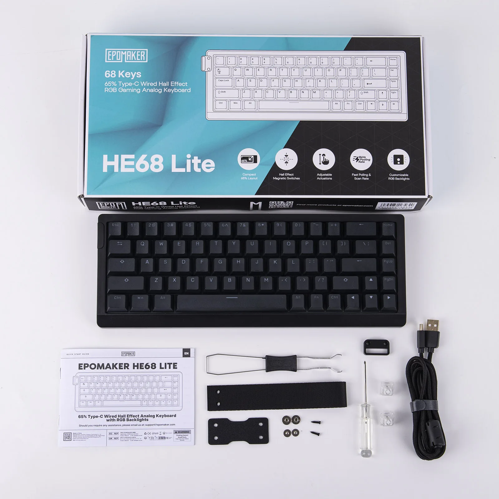 EPOMAKER HE68 Lite Magnetic Switch Mechanic Keyboard Wired Hall Effect DKS SOCD RGB Backlight 65% ANSI US Layout Tray-Mounted