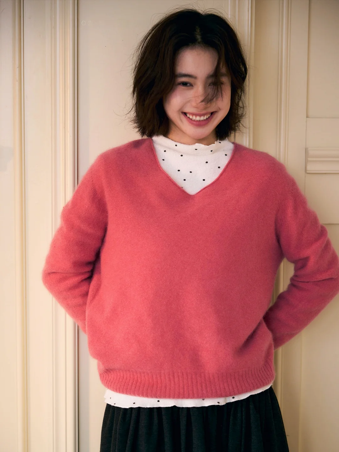 

Goosa Camere Wool V-Ne Sweater Women Winter Loose Soft Lazy Overhead Long Sve Knitted Top Comfortable Commute Sle