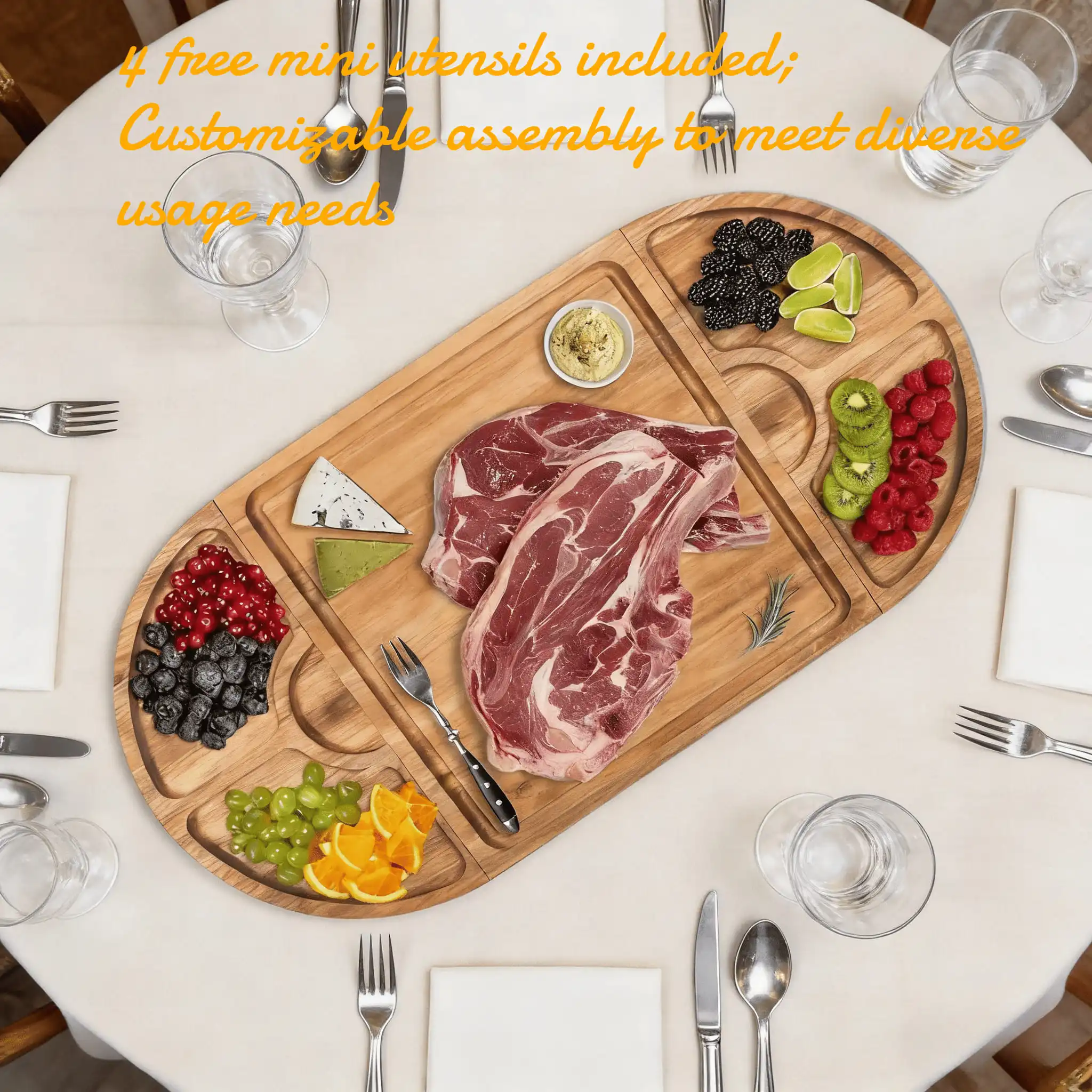 

Semicircle Wooden Cutting Board - Home Kitchen Chopping Tray for Steak Bread Cheese