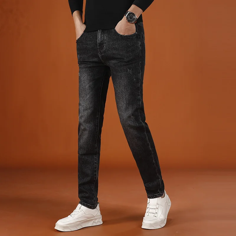 Осень 2025 г., новые модные универсальные эластичные утягивающие джинсы в корейском стиле для мужчин