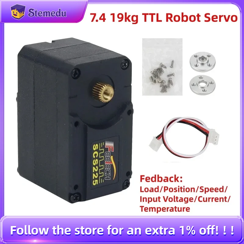 Feetech 19KG couple élevé TTL niveau de Signal SCS225 Servo Bus série Servo double axe Protection électronique intelligente Servo pour robot