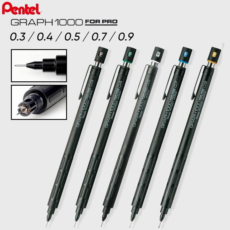 Japan Pentel GRAPH 1000 For PRO Mechanical Pencil Metal Clip 0.3/0.5/0.7/0.9mm Low center of gravity Drawing lapicero Art Suppli
