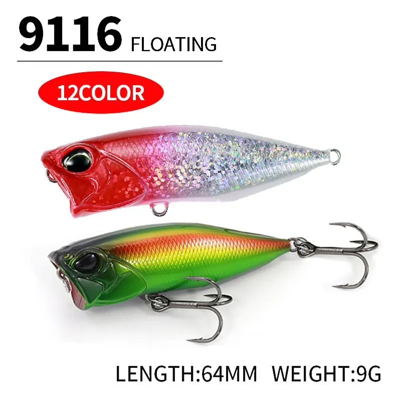 1Pcs 64mm 9g Topwater Popper Floating Bass Peche Swimbait Isca Artificial Wobblers Fishing Popper Lure Saltwater Hard Bait 9116