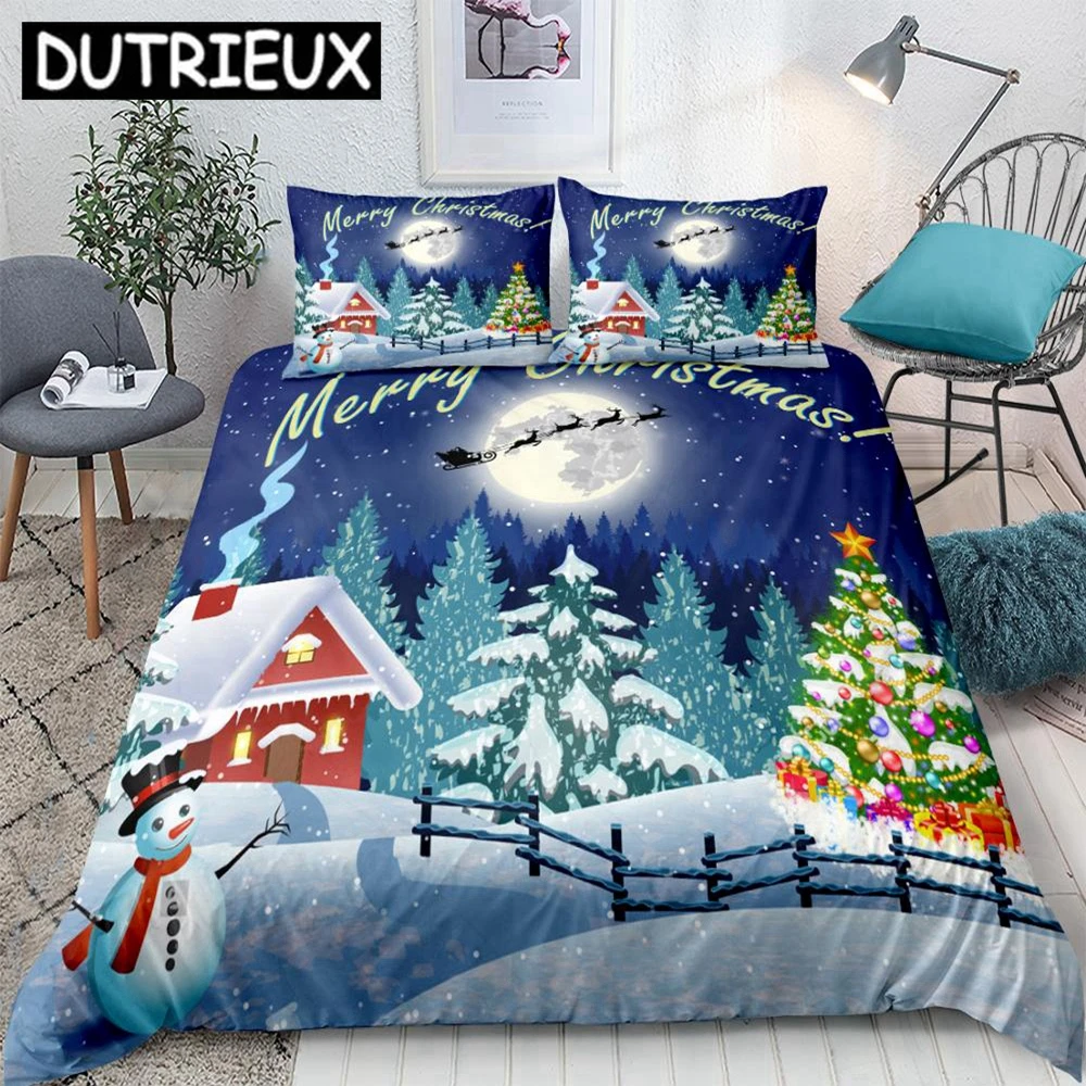 

Merry Christmas Bedding Set Santa Claus Duvet Cover Set Christmas Decoration For Home Bedclothes 3-piece Home Textiles