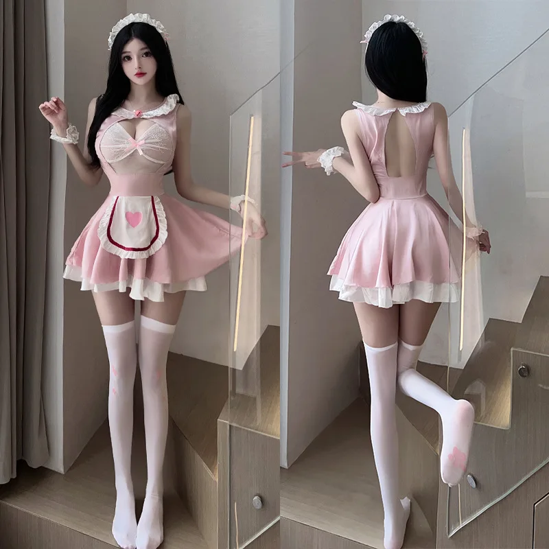 Kawaii Lolita Empregada Cosplay Roupas para Menina, Uniforme Japonês Garçonete, Bonito Vestido Francês, Trajes de Festa Porno, Roupa Café, Escavar