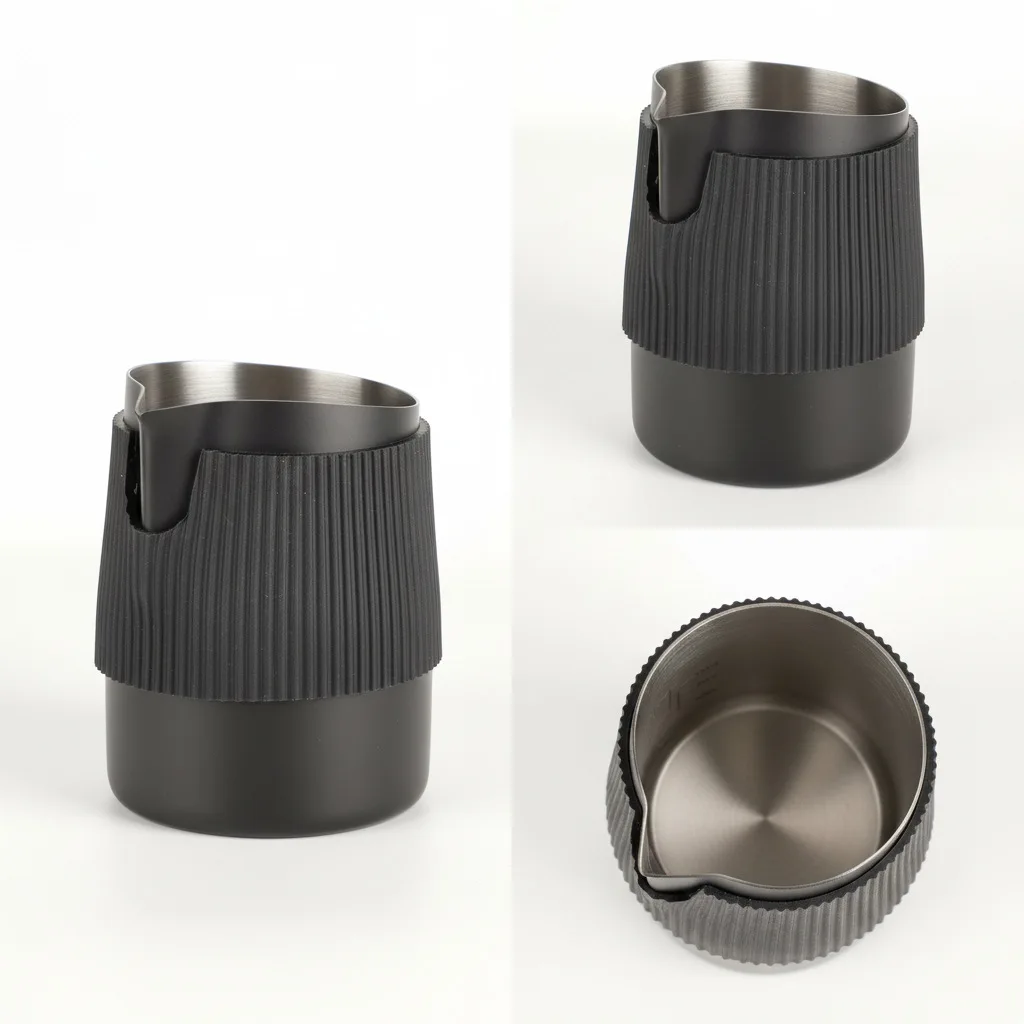 Magpie Handleless Milk Frothing Jug Milk Pitcher 350 ML Milk Frother Steamer Cup Stainless Steel Espresso Cup Sharp Spout view 3